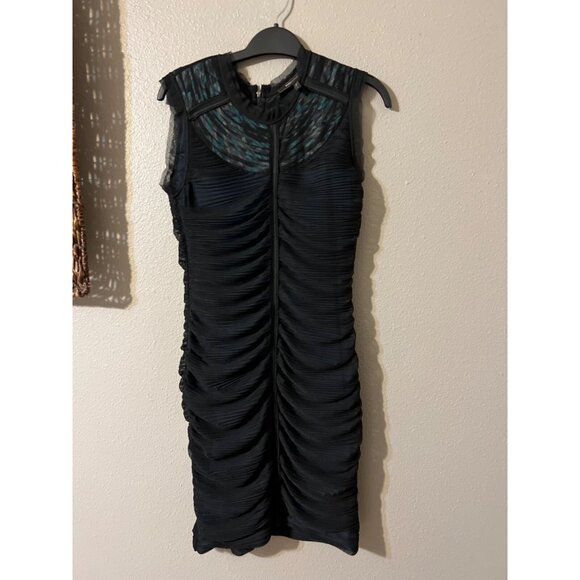 BCBGMaxAzria Dress Black Small S 4 6 Silk Contrast Neck Colorful Bib Sleeveless - Picture 7 of 7